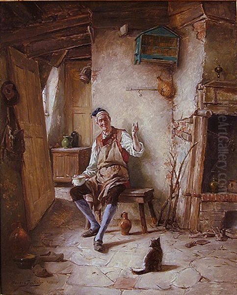 Nicolas En Zijn Kat (nicolas Et Son Chat) Oil Painting by Gerard Jozef Portielje