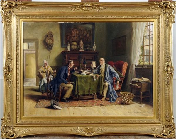 La Discussion Chez Le Notaire Oil Painting by Gerard Jozef Portielje