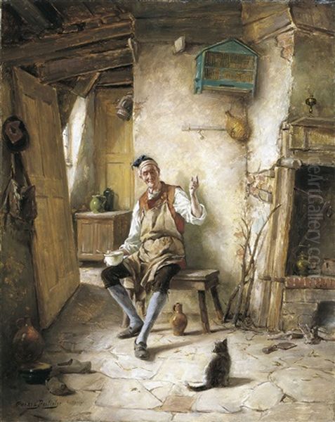 Nicolas Et Chat Oil Painting by Gerard Jozef Portielje