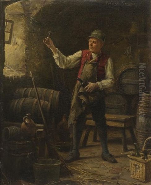 Examining The Claret Oil Painting by Gerard Jozef Portielje