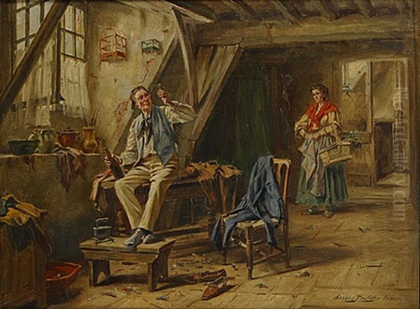 Interieur Met Drinkende Man En Zijn Vrouw Oil Painting by Gerard Jozef Portielje