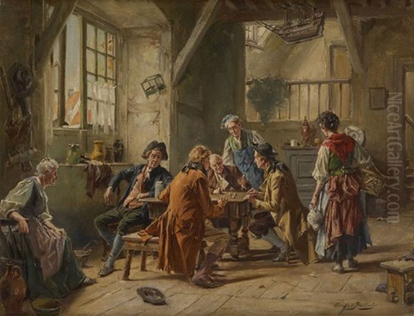 Les Joueurs De Des Oil Painting by Gerard Jozef Portielje