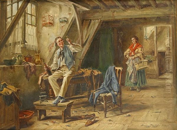 Interieur Met Drinkende Man Op Tafel En Teleurgestelde Vrouw Oil Painting by Gerard Jozef Portielje