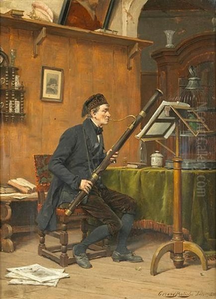 The Bassoon Player Oil Painting by Gerard Jozef Portielje