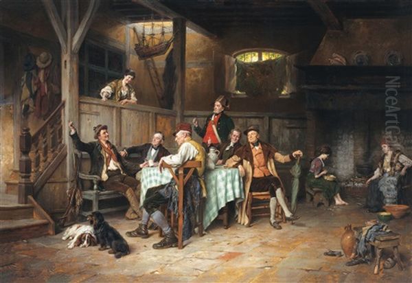 De Jager Vertelt - Le Recit Du Chasseur Oil Painting by Gerard Jozef Portielje