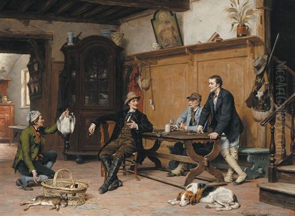 Le Recit De Chasse Oil Painting by Gerard Jozef Portielje