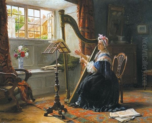 De Harpspeelster - La Harpiste Oil Painting by Gerard Jozef Portielje