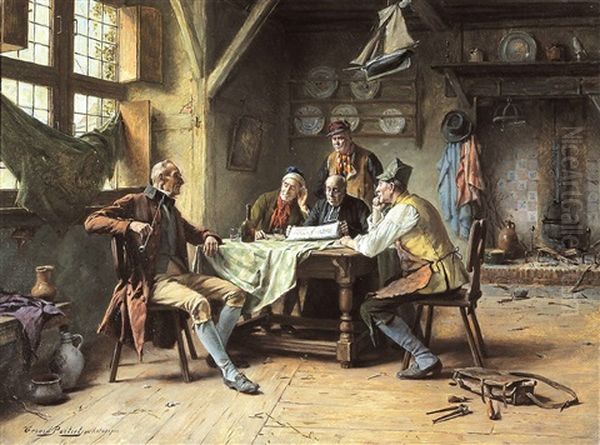 La Lecture Du Journal Oil Painting by Gerard Jozef Portielje