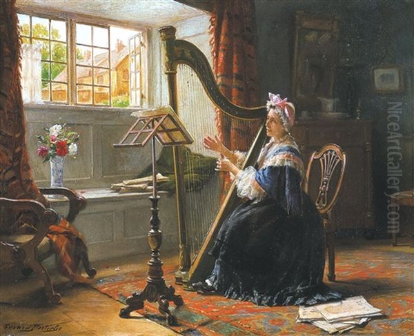 De Harpspeelster - La Harpiste Oil Painting by Gerard Jozef Portielje