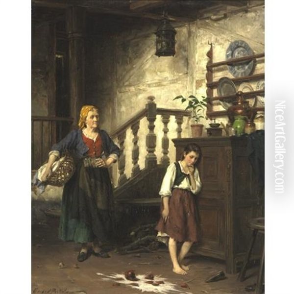 The Broken Milk Pitcher Oil Painting by Gerard Jozef Portielje