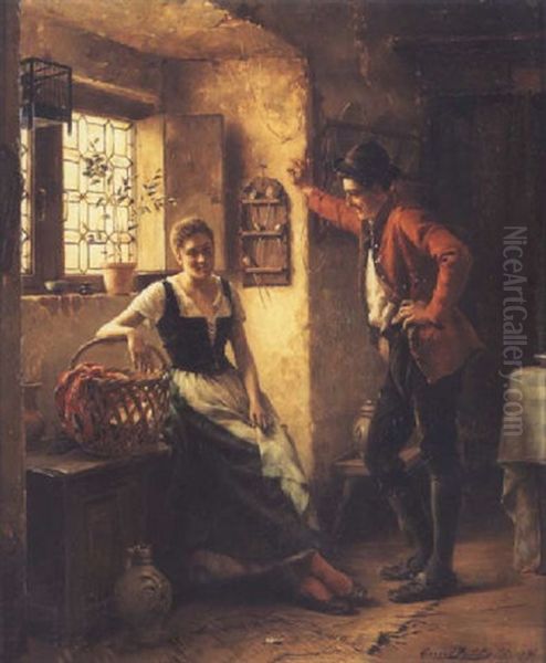 Flirtation Oil Painting by Gerard Jozef Portielje