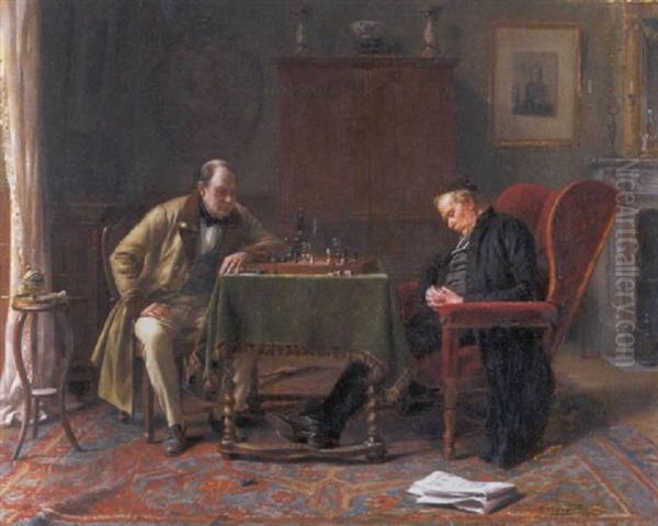 Het Schaakspel Oil Painting by Gerard Jozef Portielje