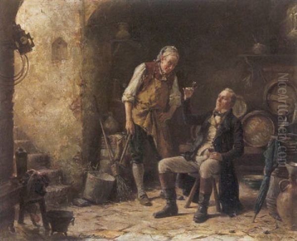 Le Degustateur (cave) Oil Painting by Gerard Jozef Portielje