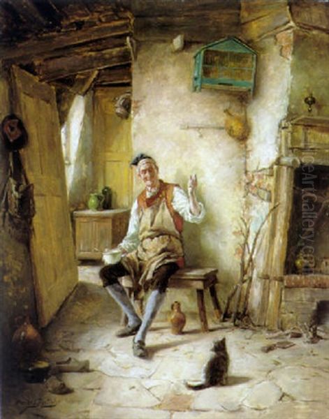 Nicolas Et Chat Oil Painting by Gerard Jozef Portielje