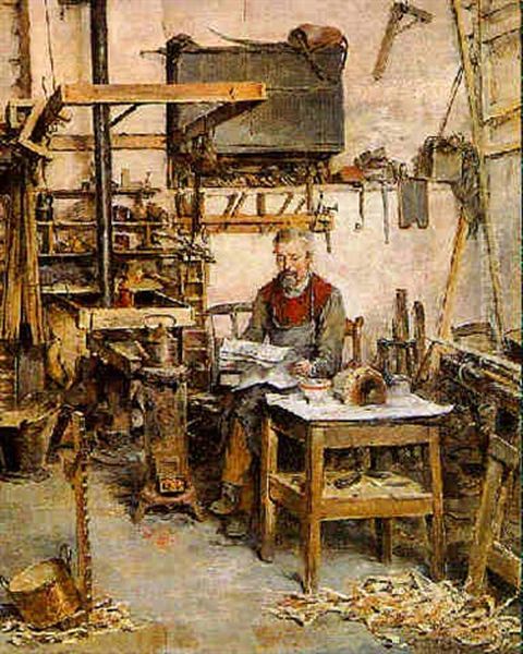 L'atelier Du Menuisier Oil Painting by Gerard Jozef Portielje