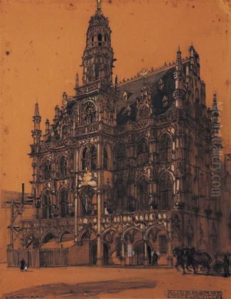 Representation D'un Hotel De Ville Gothique Oil Painting by Louis Hippolyte Boileau