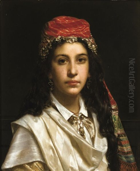 Young Lady Wearing A Middle-eastern Costume Oil Painting by Jan Portielje