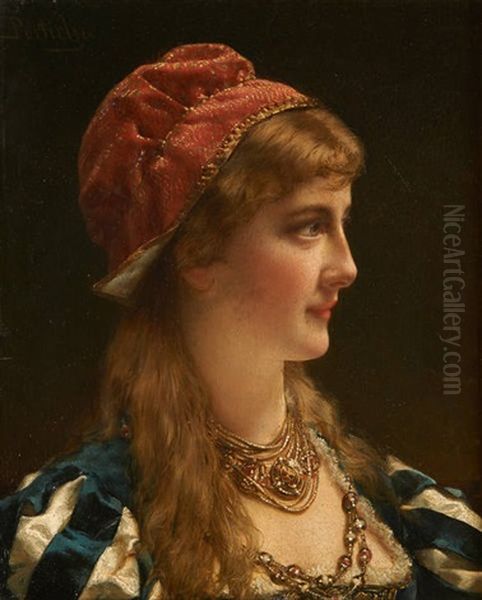 Jeune Femme De Profil Oil Painting by Jan Portielje