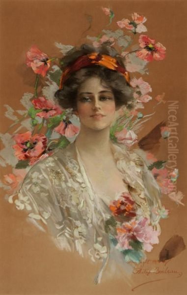 Portrait Of A Woman Surrounded By Flowers Oil Painting by Philip Boileau