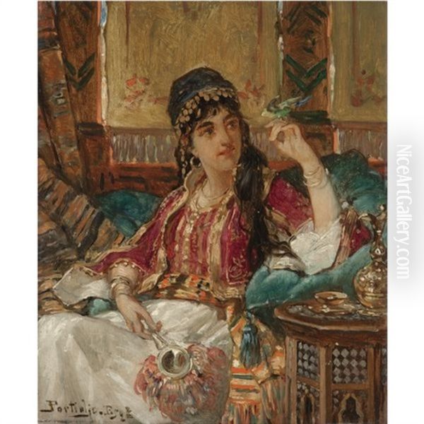 Odalisque In An Interior Oil Painting by Jan Portielje