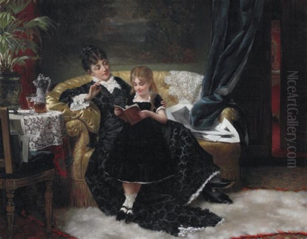 The Reading Lesson Oil Painting by Jan Portielje