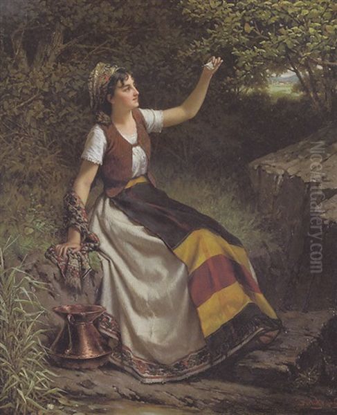 Jeune Fille Au Papillon Oil Painting by Jan Portielje