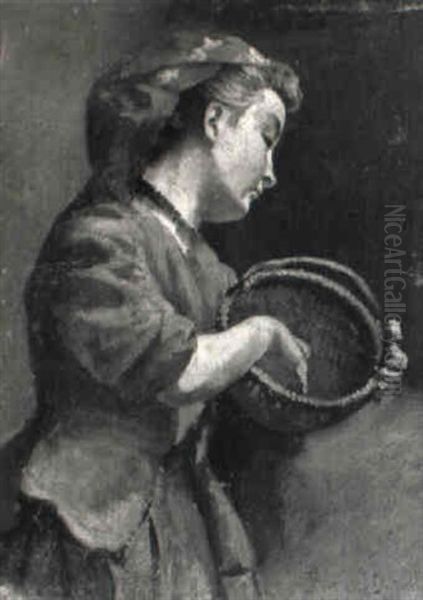 Young Girl With A Basket Oil Painting by Jan Portielje