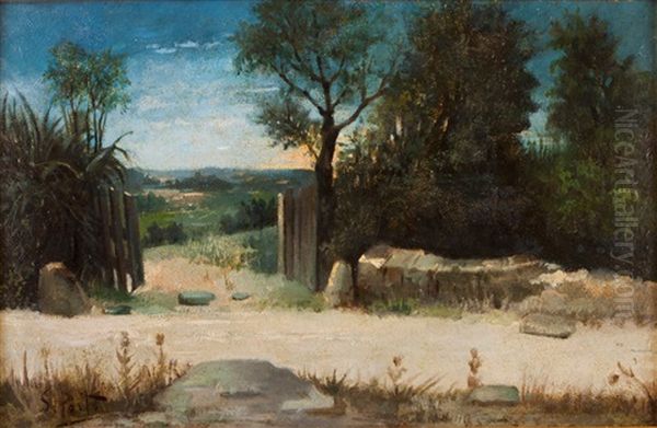 Landscape With Fence And Trees Oil Painting by Silva Porto