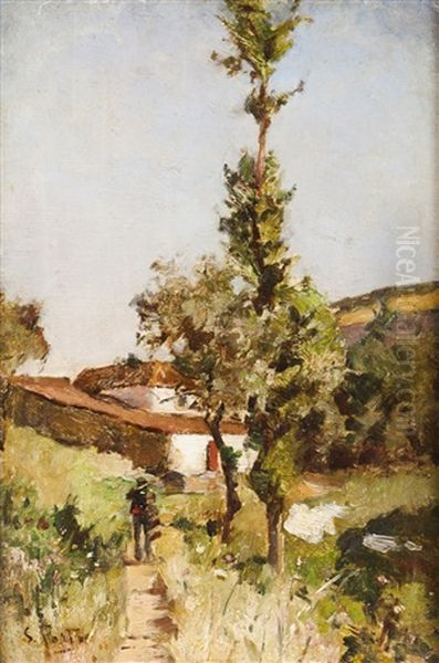 Landscape With Houses And Figure Oil Painting by Silva Porto