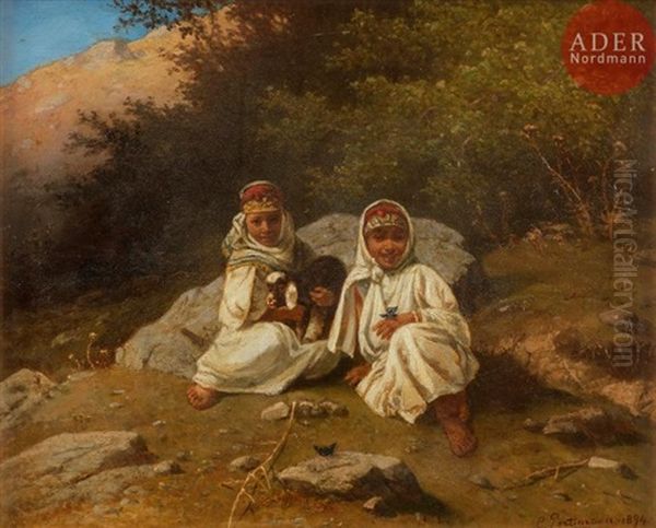 Deux Jeunes Berberes A La Chevre Oil Painting by Carl Porttmann