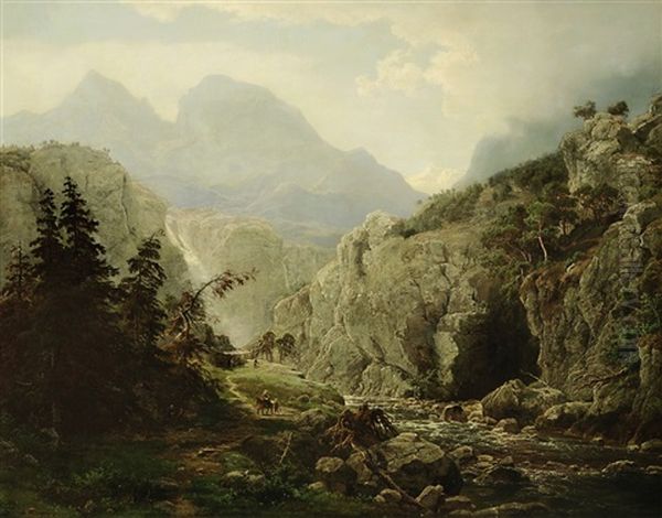 Gebirgslandschaft Mit Fluss Und Figurenstaffage Oil Painting by Wilhelm Porttmann