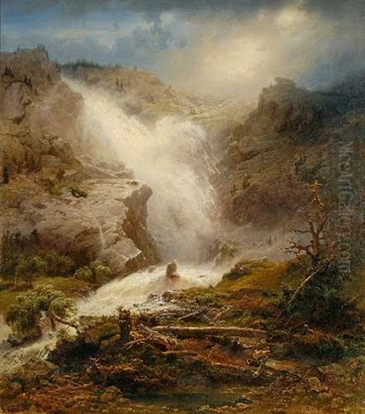 Die Krimmler Wasserfalle Oil Painting by Wilhelm Porttmann