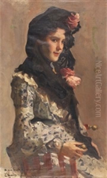 Dama Con Mantilla Oil Painting by Francisco Posada