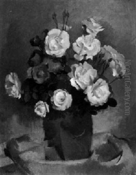 Stilleben Mit Roten Und Weisen Rosen Oil Painting by Alexander Posch