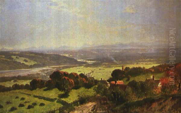 Blick In Die Tiefe Landschaft Des Voralpenbereichs Bei Wolfratshausen Oil Painting by Richard Von Poschinger