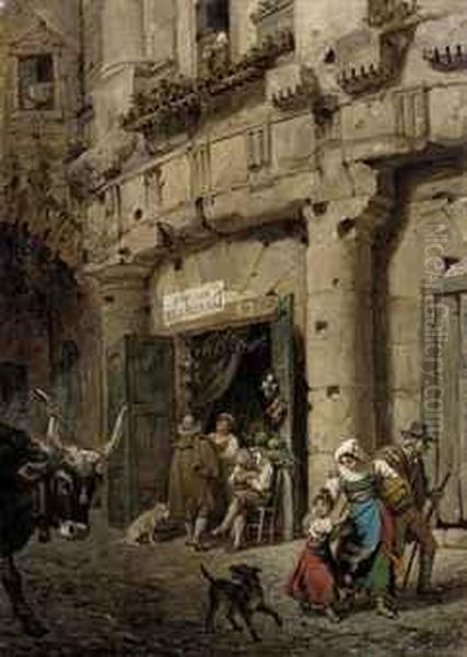 Selling Vegetables On The Via De Sugherari, Rome Oil Painting by Julien Leopold Boilly