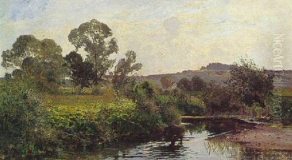 Flusslandschaft Oil Painting by Richard Von Poschinger