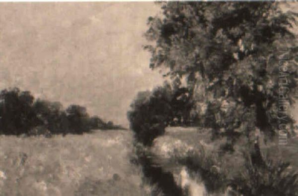 Wiesenlandschaft Mit Fluslauf Oil Painting by Richard Von Poschinger