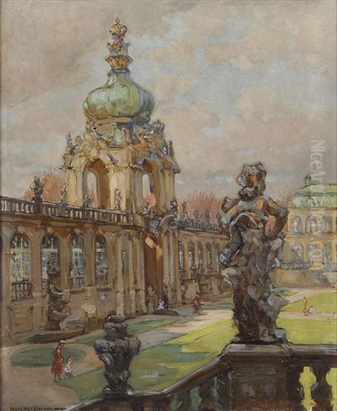 Ansicht Aus Dem Zwinger In Dresden: Blick Vom Glockenspielpavillon Zum Kronentor Oil Painting by Rudolf Poeschmann