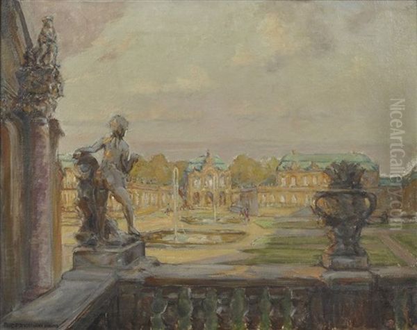 Ansicht Vom Dresdener Zwinger - Blick Vom Glockenspielpavillon Uber Den Zwingerhof Zum Wallpavillon Oil Painting by Rudolf Poeschmann