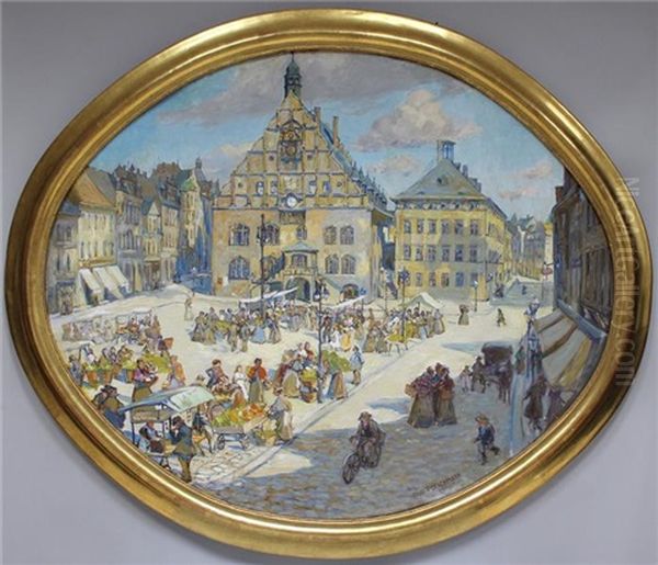 Rathaus Mit Marktplatz Oil Painting by Rudolf Poeschmann