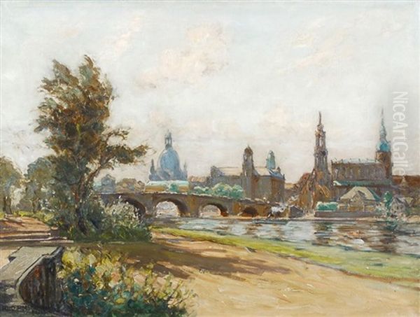 Dresden Vom Konigsufer Oil Painting by Rudolf Poeschmann