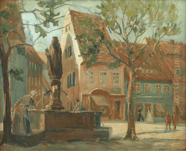 Der Heinrichsbrunnen In Meisen Oil Painting by Rudolf Poeschmann