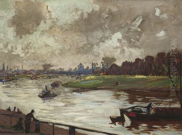 Die Elbe Bei Dresden Oil Painting by Rudolf Poeschmann