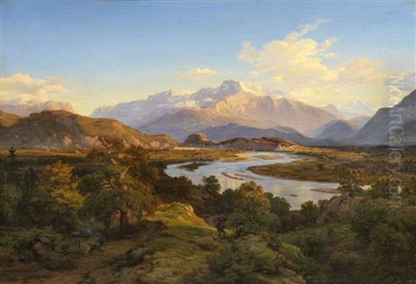 Voralpenlandschaft Mit Blick Auf Salzburg Oil Painting by Eduard Wilhelm Pose