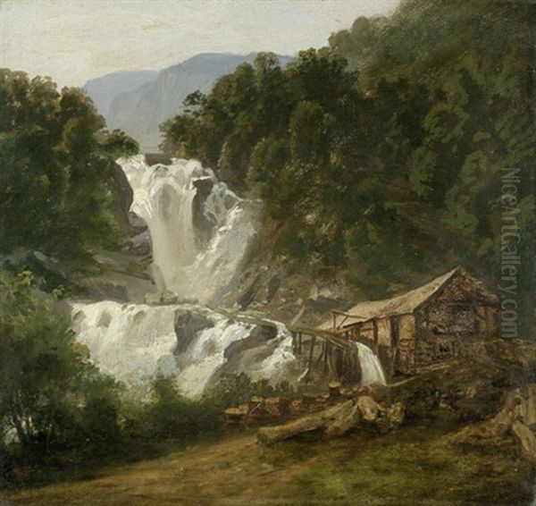 Der Untere Reichenbachfall Bei Meiringen Im Berner Oberland Oil Painting by Eduard Wilhelm Pose