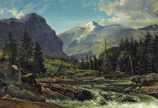 Alpenlandschaft Mit Wildbach by Eduard Wilhelm Pose