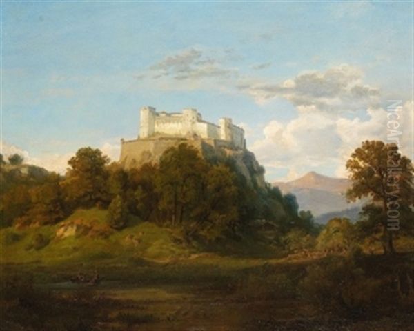 Burg In Landschaft Oil Painting by Eduard Wilhelm Pose