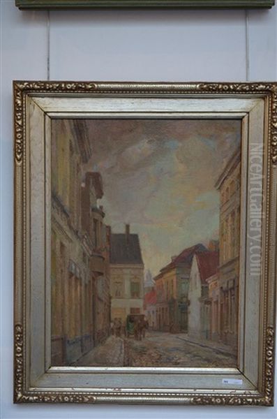 Scene De Rue Et Charrette Tiree Par Un Cheval Oil Painting by Josef Karel Frans Posenaer