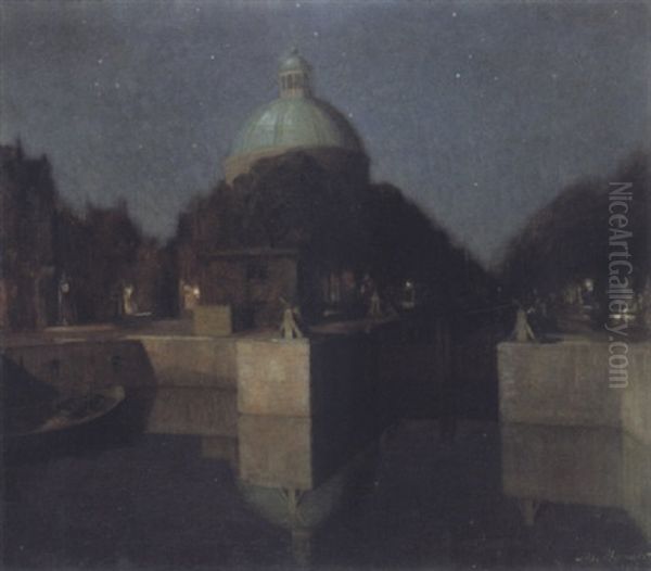 Nachtindruk (singel, Amsterdam) Oil Painting by Josef Karel Frans Posenaer